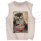 Unisex Otter Ramen Printed Washed Tank Top
