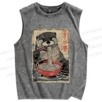 Unisex Otter Ramen Printed Washed Tank Top