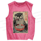Unisex Otter Ramen Printed Washed Tank Top