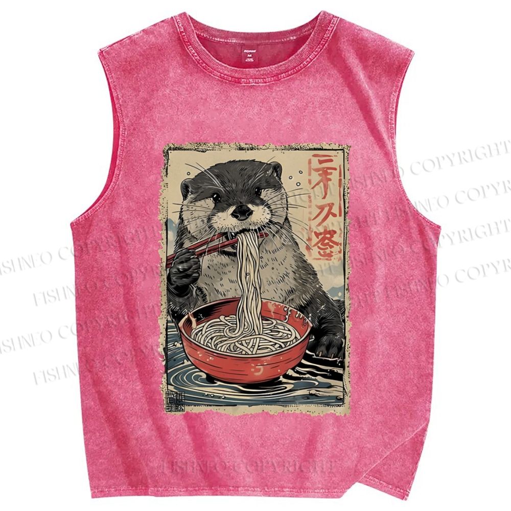 Unisex Otter Ramen Printed Washed Tank Top