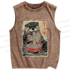 Unisex Otter Ramen Printed Washed Tank Top