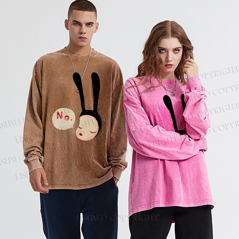 Unisex Casual Washed Yoshitomo Nara Printed Long Sleeve T-shirt