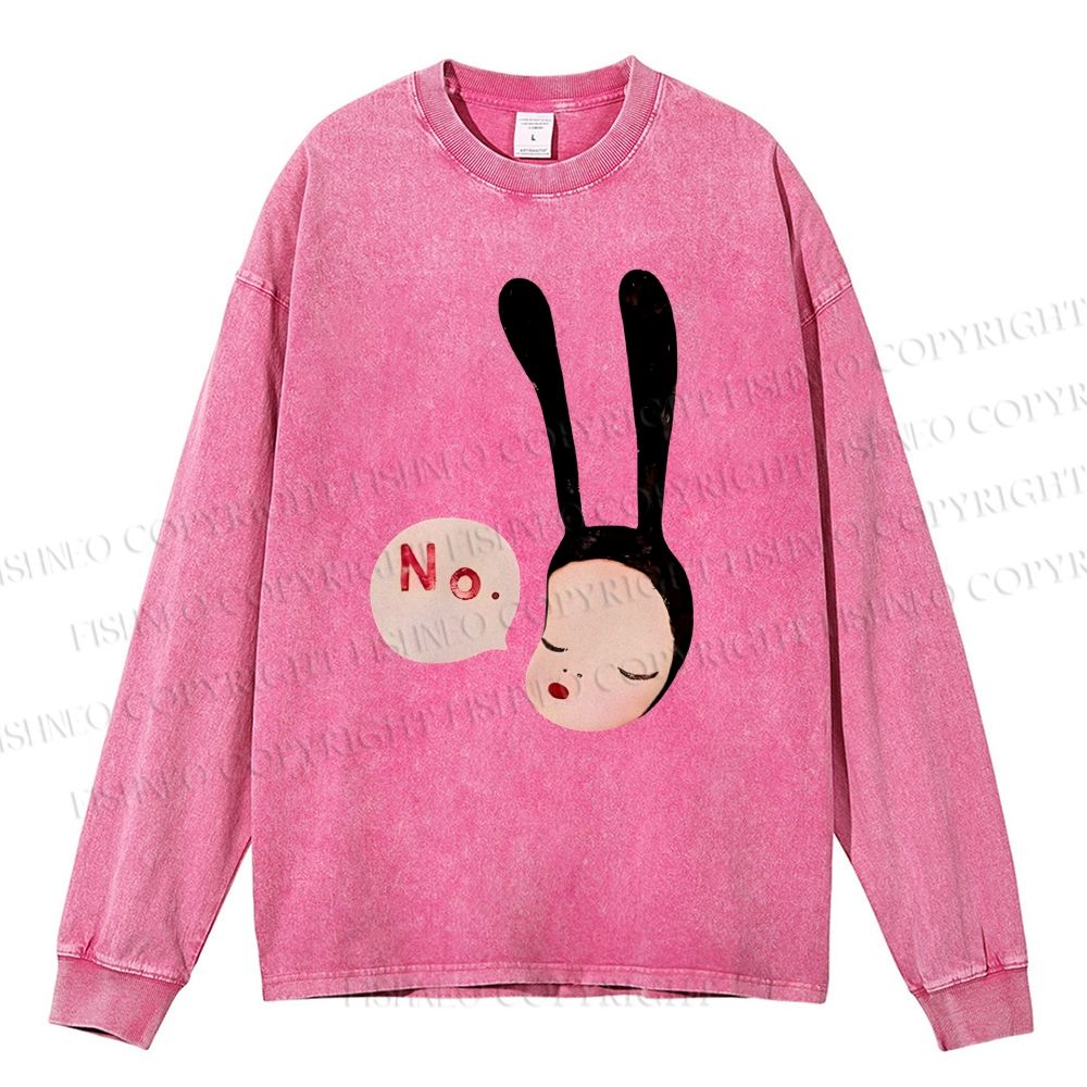 Unisex Casual Washed Yoshitomo Nara Printed Long Sleeve T-shirt