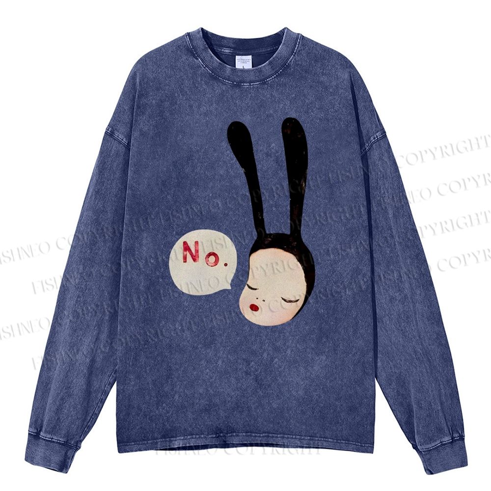 Unisex Casual Washed Yoshitomo Nara Printed Long Sleeve T-shirt