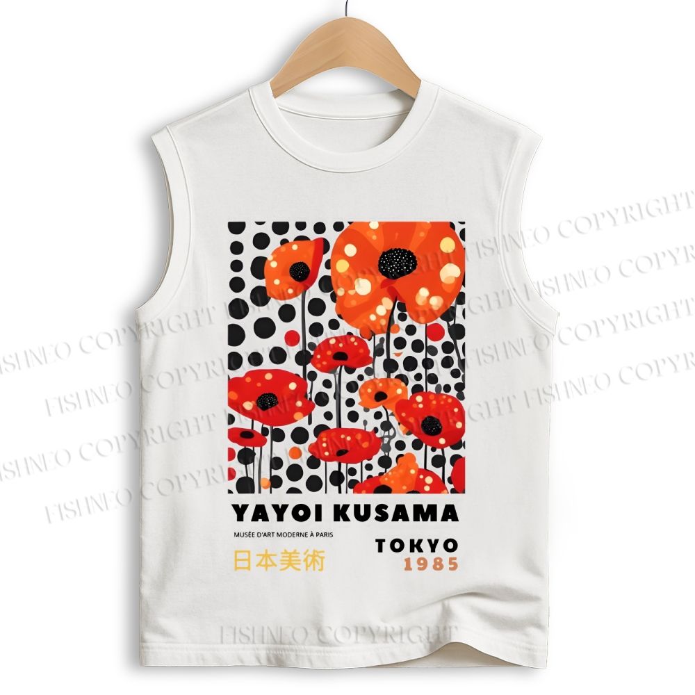 Unisex Japanese Yayoi Kusama Flower Printed Cotton Tank Top