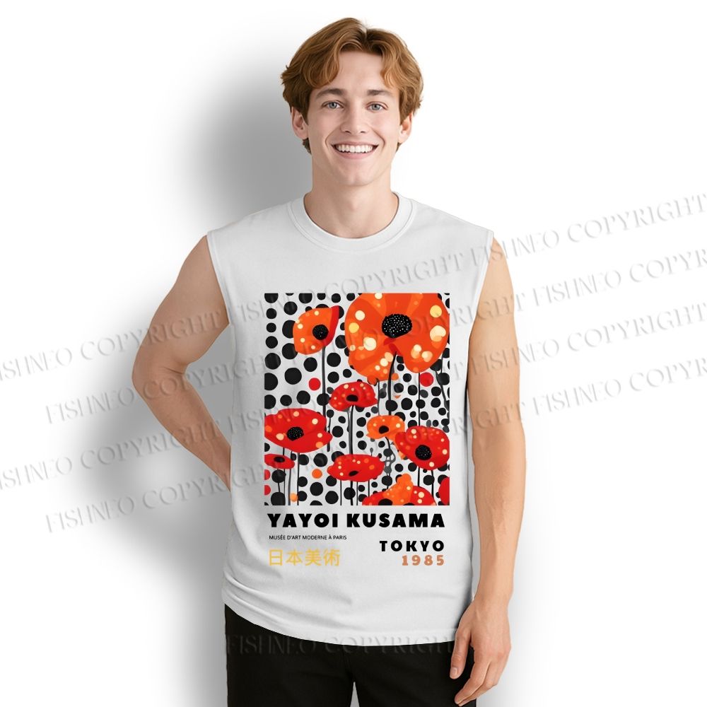 Unisex Japanese Yayoi Kusama Flower Printed Cotton Tank Top