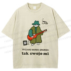 Unisex Vintage Cat Graffiti Printed Washed Tee