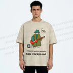 Unisex Vintage Cat Graffiti Printed Washed Tee