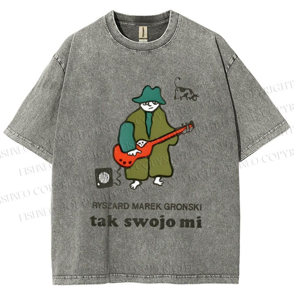 Unisex Vintage Cat Graffiti Printed Washed Tee