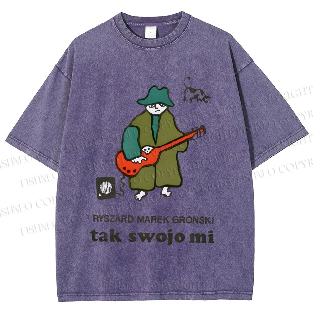 Unisex Vintage Cat Graffiti Printed Washed Tee