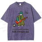 Unisex Vintage Cat Graffiti Printed Washed Tee