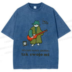 Unisex Vintage Cat Graffiti Printed Washed Tee