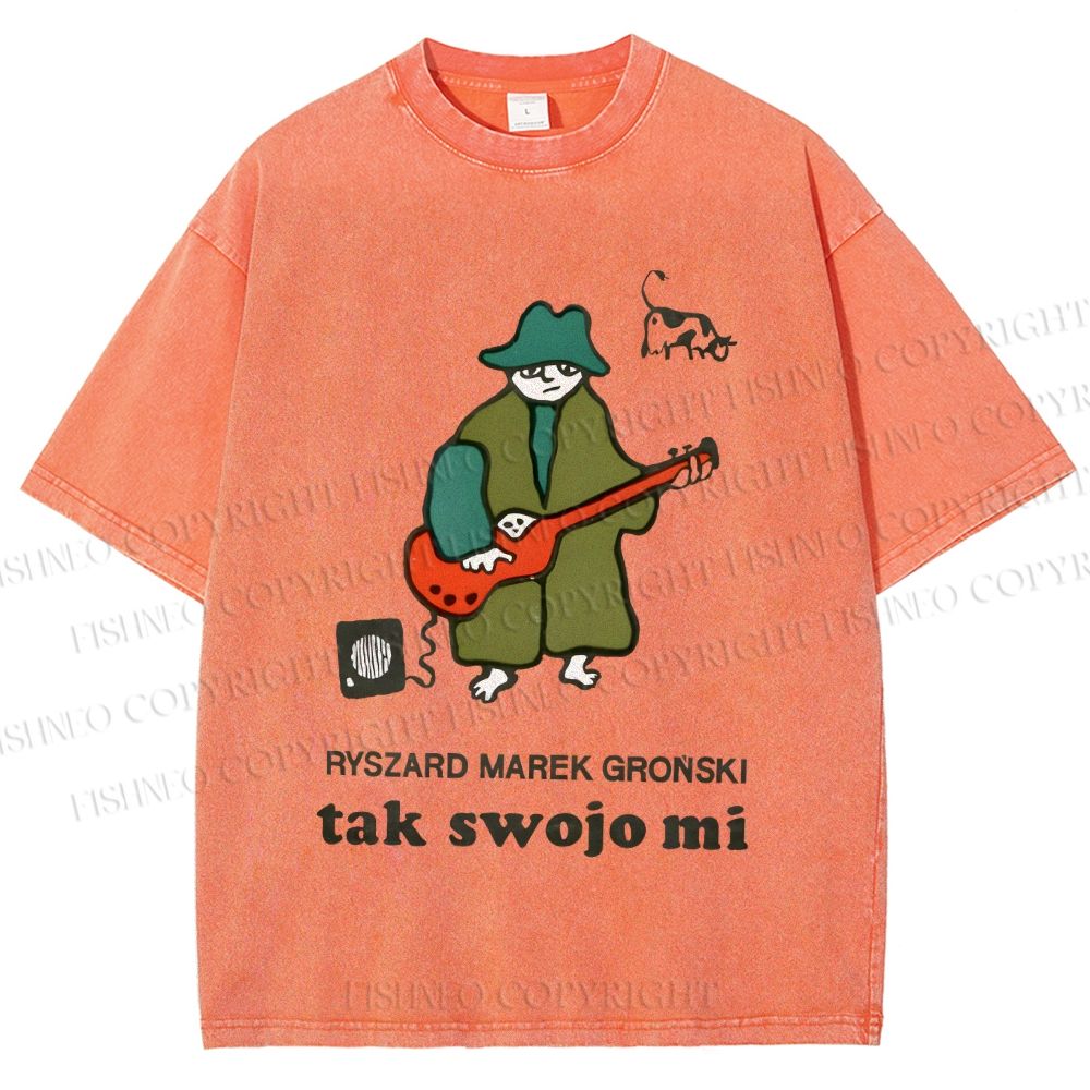 Unisex Vintage Cat Graffiti Printed Washed Tee