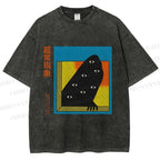 Unisex Japanese Weird Eye Monster Graffiti Printed Washed Tee