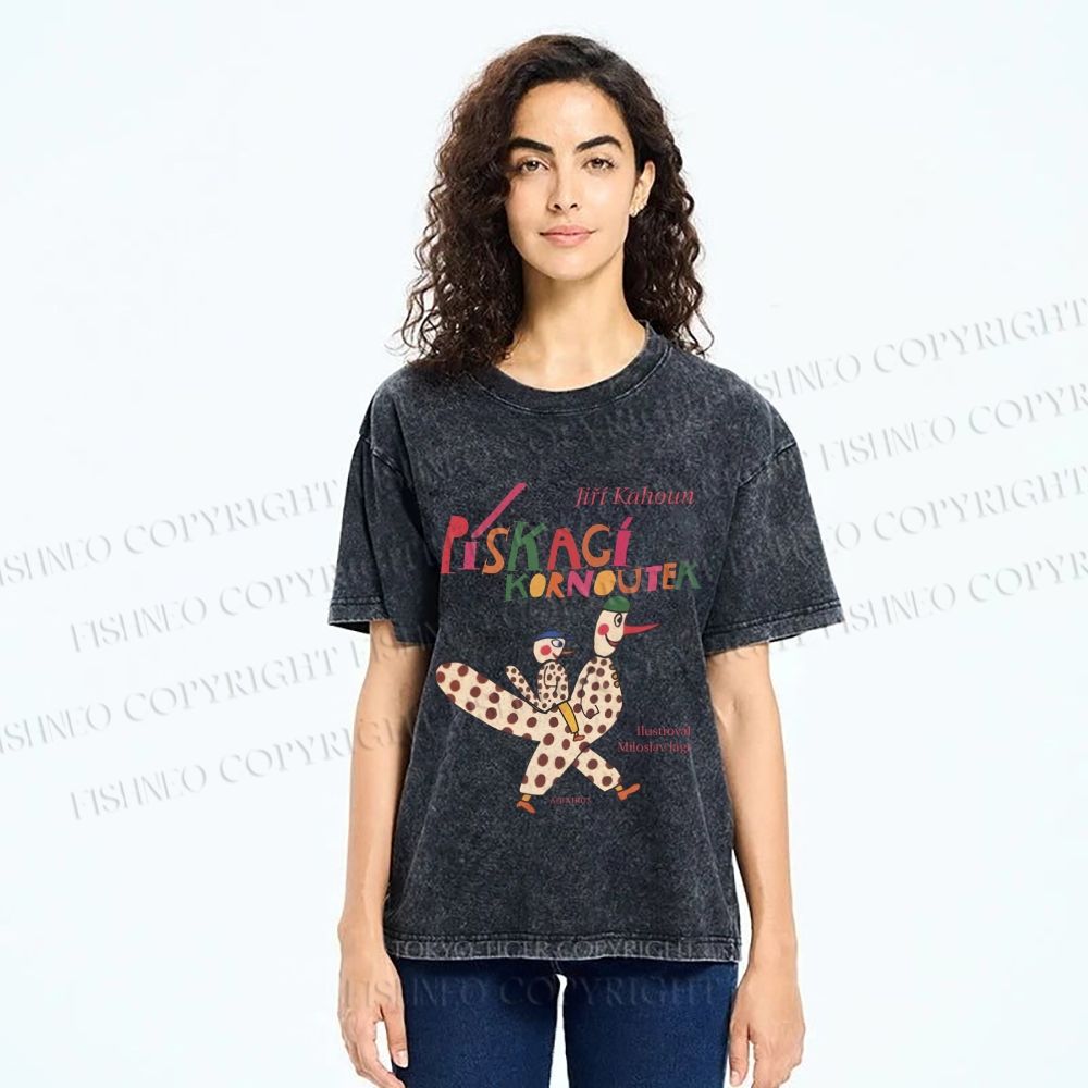Unisex Funny Colorful Graffiti Printed Washed Tee