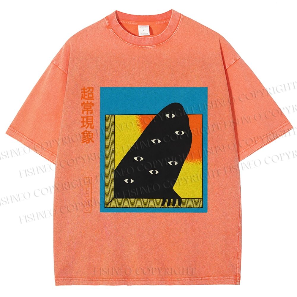 Unisex Japanese Weird Eye Monster Graffiti Printed Washed Tee