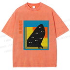 Unisex Japanese Weird Eye Monster Graffiti Printed Washed Tee