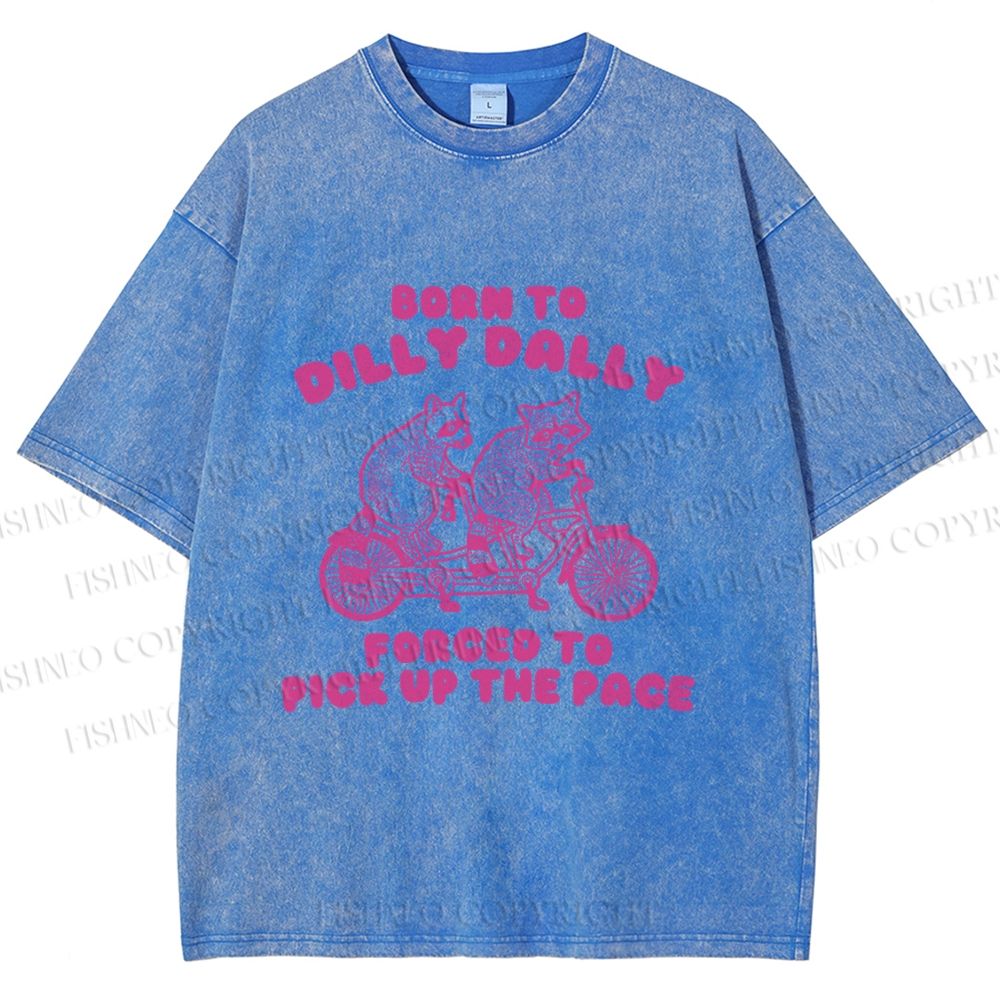 Unisex Vintage Born To Dilly Dally Raccoon Printed Washed Tee