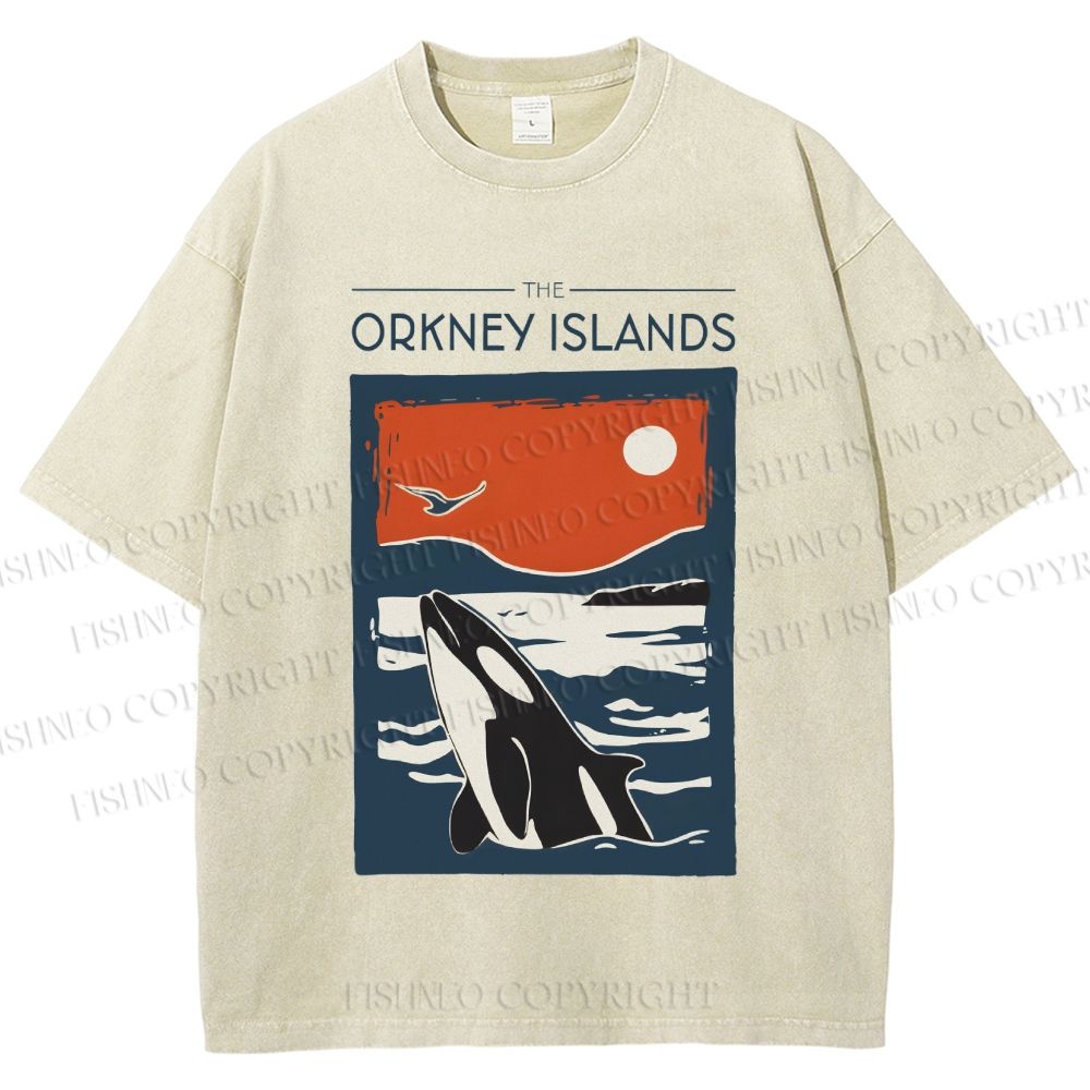 Unisex Vintage Sea Whale Printed Washed Tee