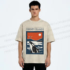 Unisex Vintage Sea Whale Printed Washed Tee