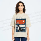 Unisex Vintage Sea Whale Printed Washed Tee