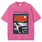 Unisex Vintage Sea Whale Printed Washed Tee