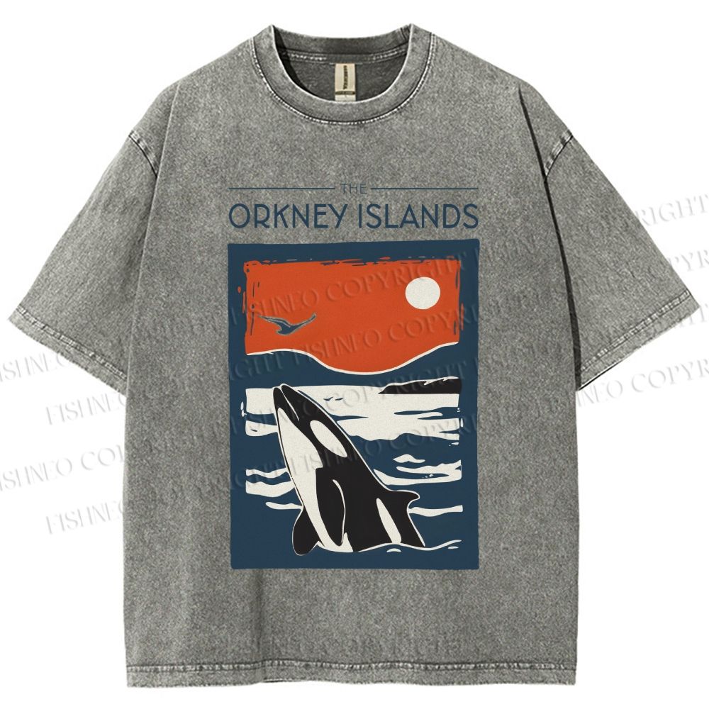 Unisex Vintage Sea Whale Printed Washed Tee