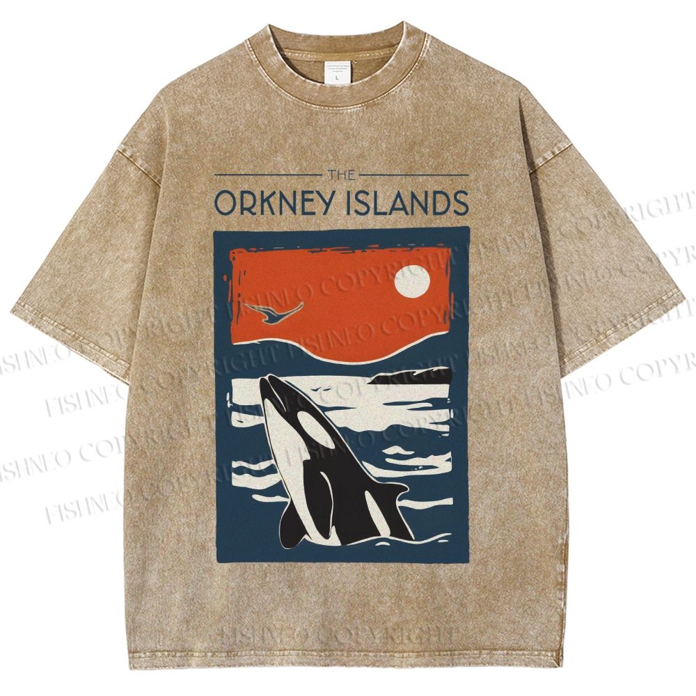 Unisex Vintage Sea Whale Printed Washed Tee