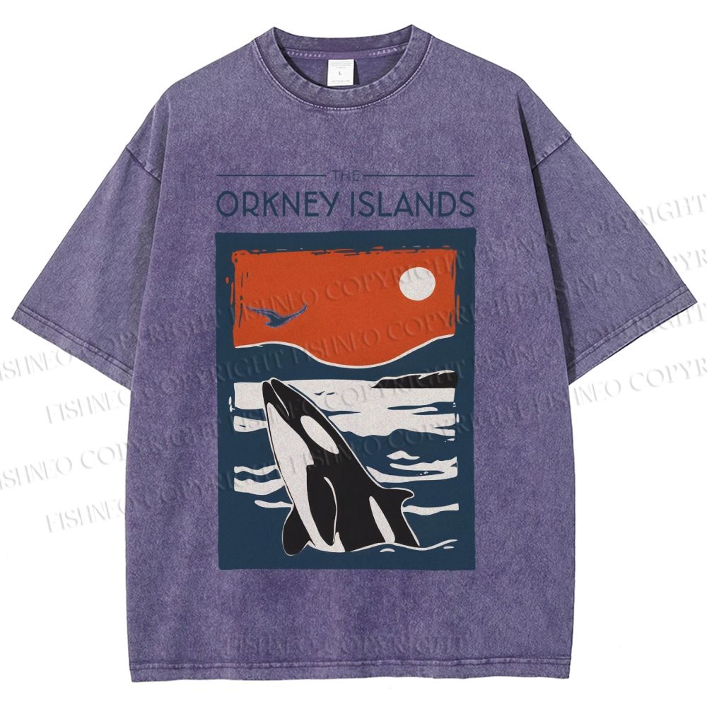 Unisex Vintage Sea Whale Printed Washed Tee
