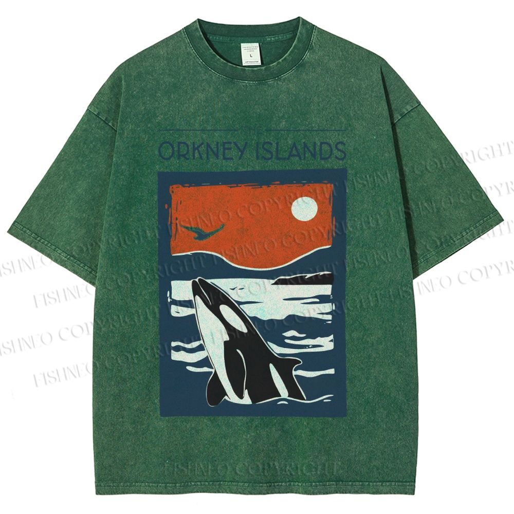 Unisex Vintage Sea Whale Printed Washed Tee
