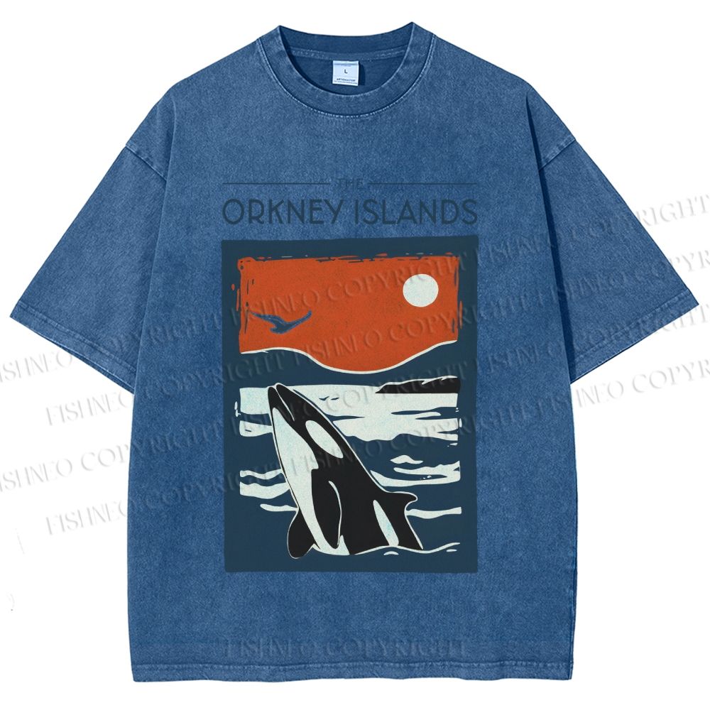 Unisex Vintage Sea Whale Printed Washed Tee