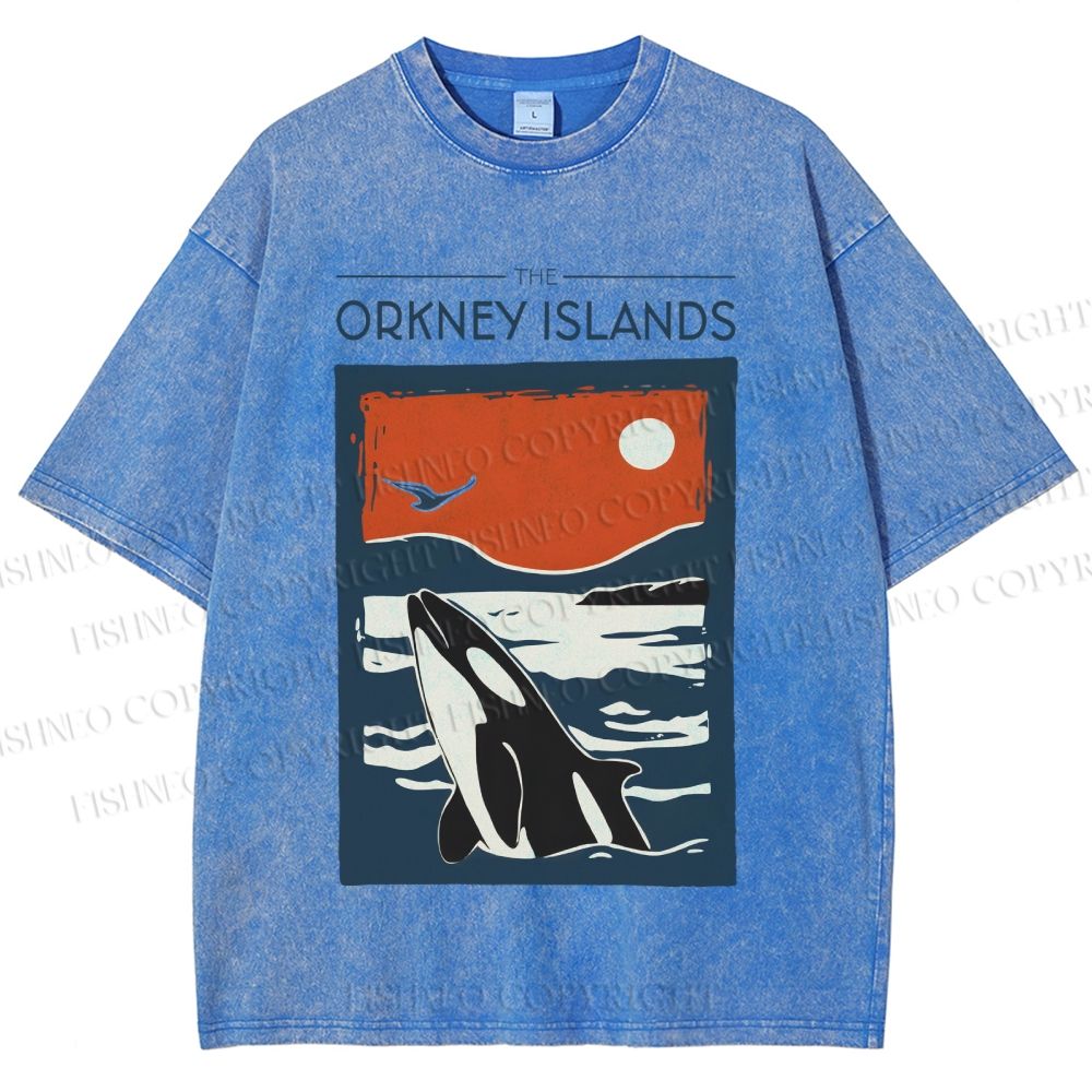 Unisex Vintage Sea Whale Printed Washed Tee