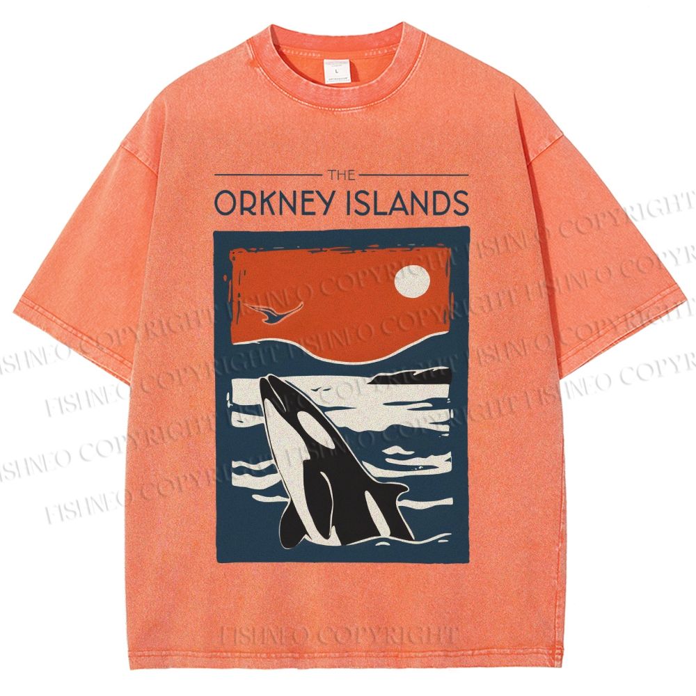 Unisex Vintage Sea Whale Printed Washed Tee