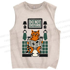 Unisex Vintage Pooping Cat Do Not Disturb Printed Washed Tank Top
