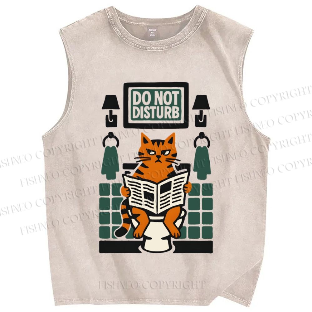 Unisex Vintage Pooping Cat Do Not Disturb Printed Washed Tank Top