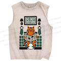 Unisex Vintage Pooping Cat Do Not Disturb Printed Washed Tank Top