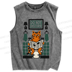 Unisex Vintage Pooping Cat Do Not Disturb Printed Washed Tank Top