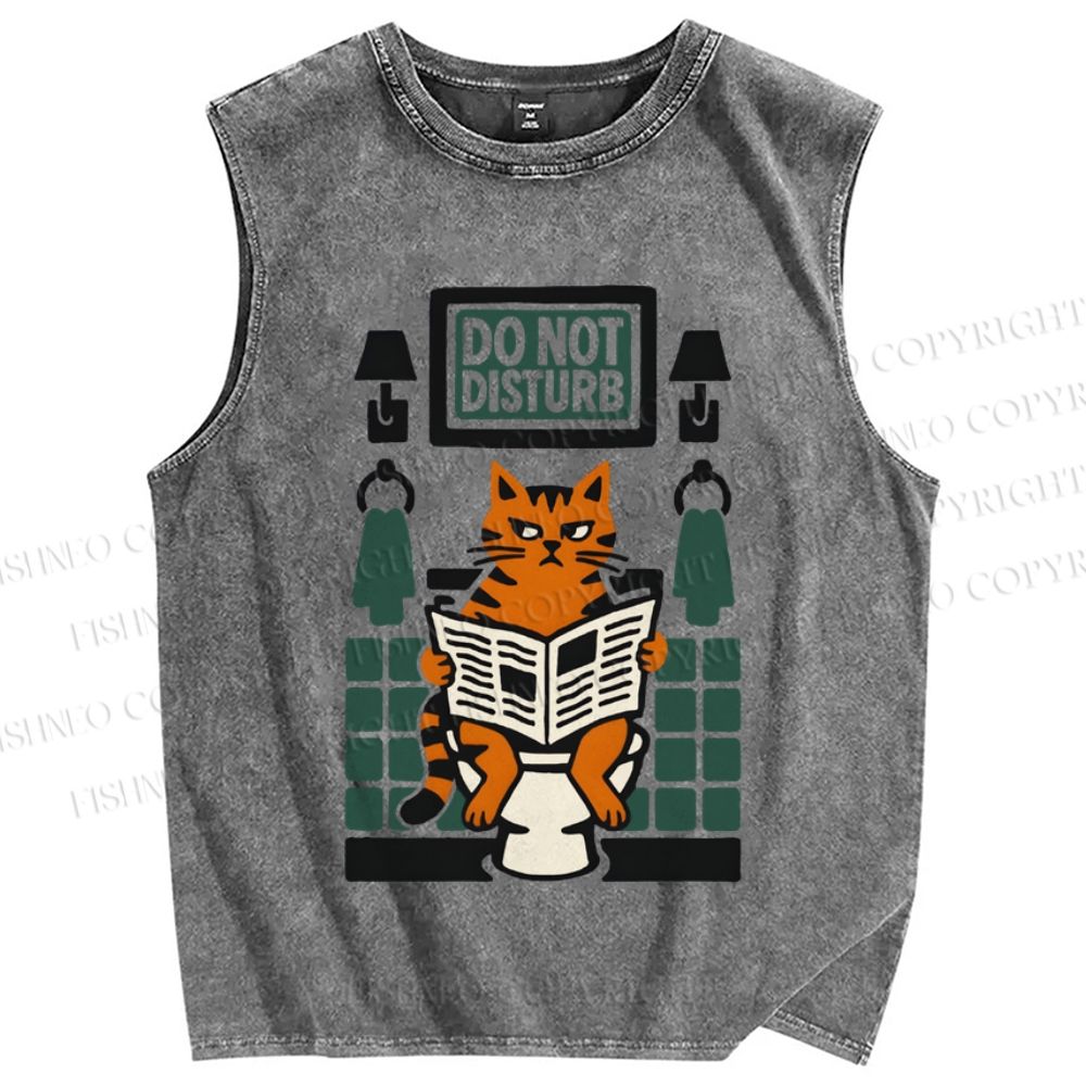 Unisex Vintage Pooping Cat Do Not Disturb Printed Washed Tank Top