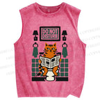 Unisex Vintage Pooping Cat Do Not Disturb Printed Washed Tank Top
