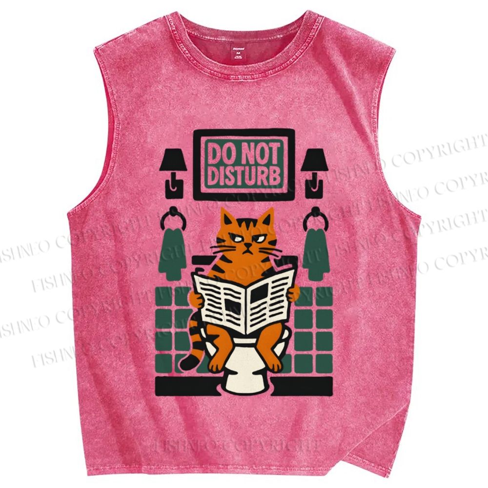 Unisex Vintage Pooping Cat Do Not Disturb Printed Washed Tank Top