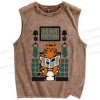 Unisex Vintage Pooping Cat Do Not Disturb Printed Washed Tank Top