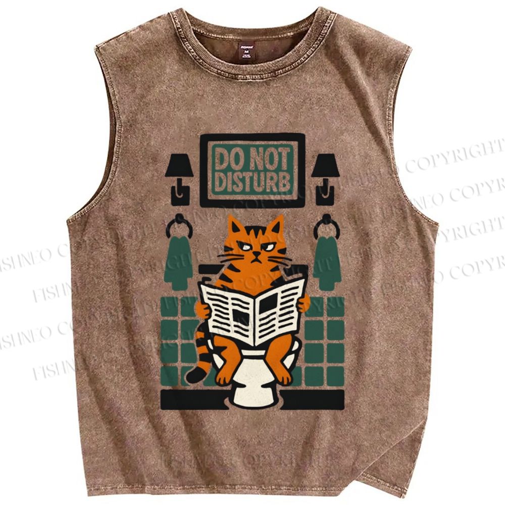 Unisex Vintage Pooping Cat Do Not Disturb Printed Washed Tank Top