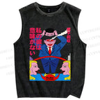 Unisex Vintage Japanese Graffiti Printed Washed Tank Top