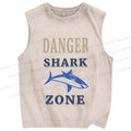 Unisex Vintage Danger Shark Zone Printed Washed Tank Top