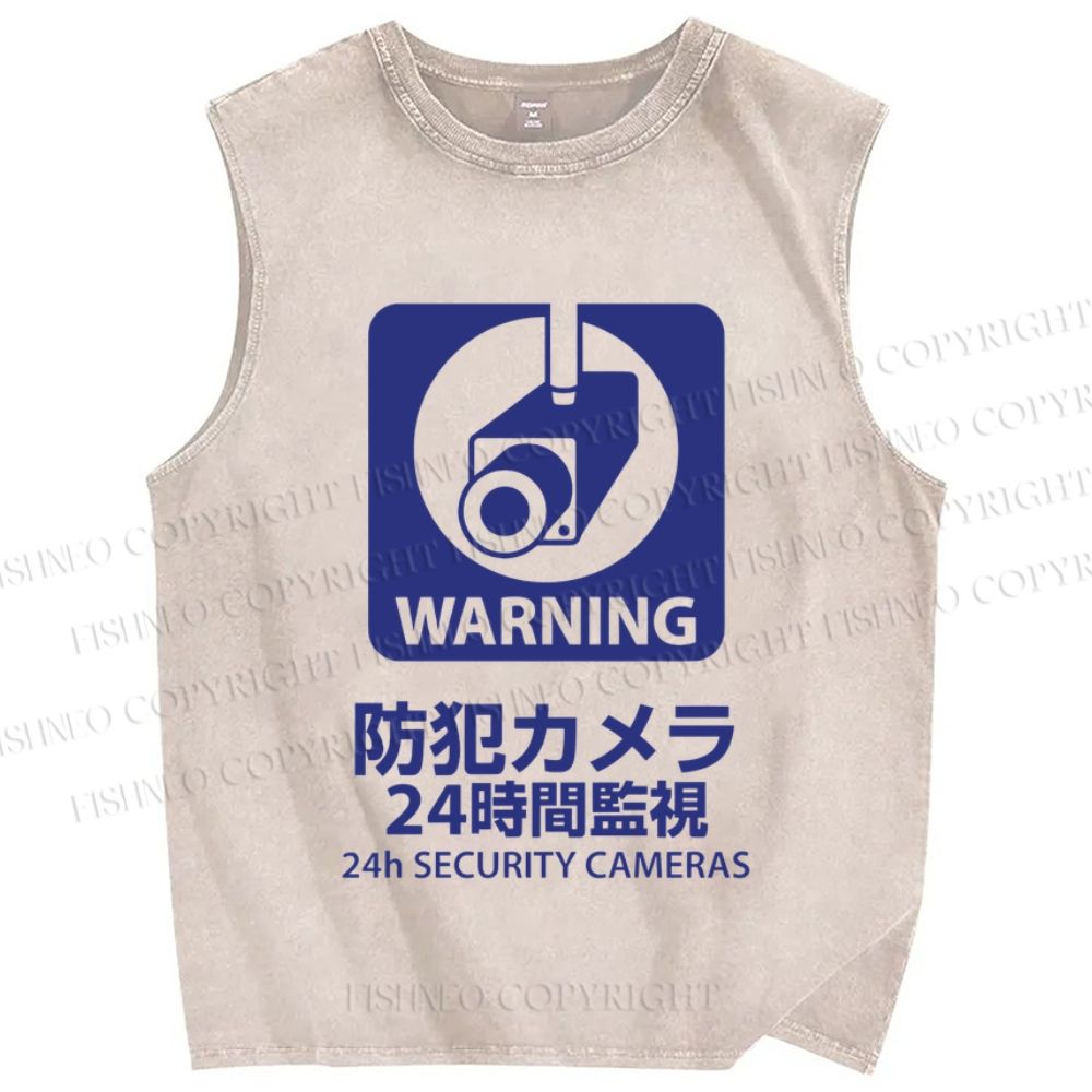 Unisex Japanese Warning Sign Printed Washed Tank Top