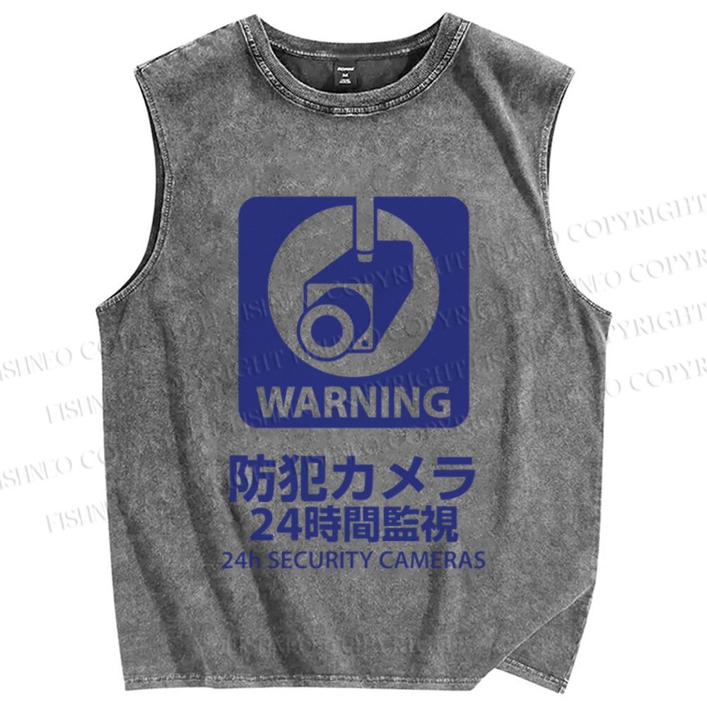 Unisex Japanese Warning Sign Printed Washed Tank Top
