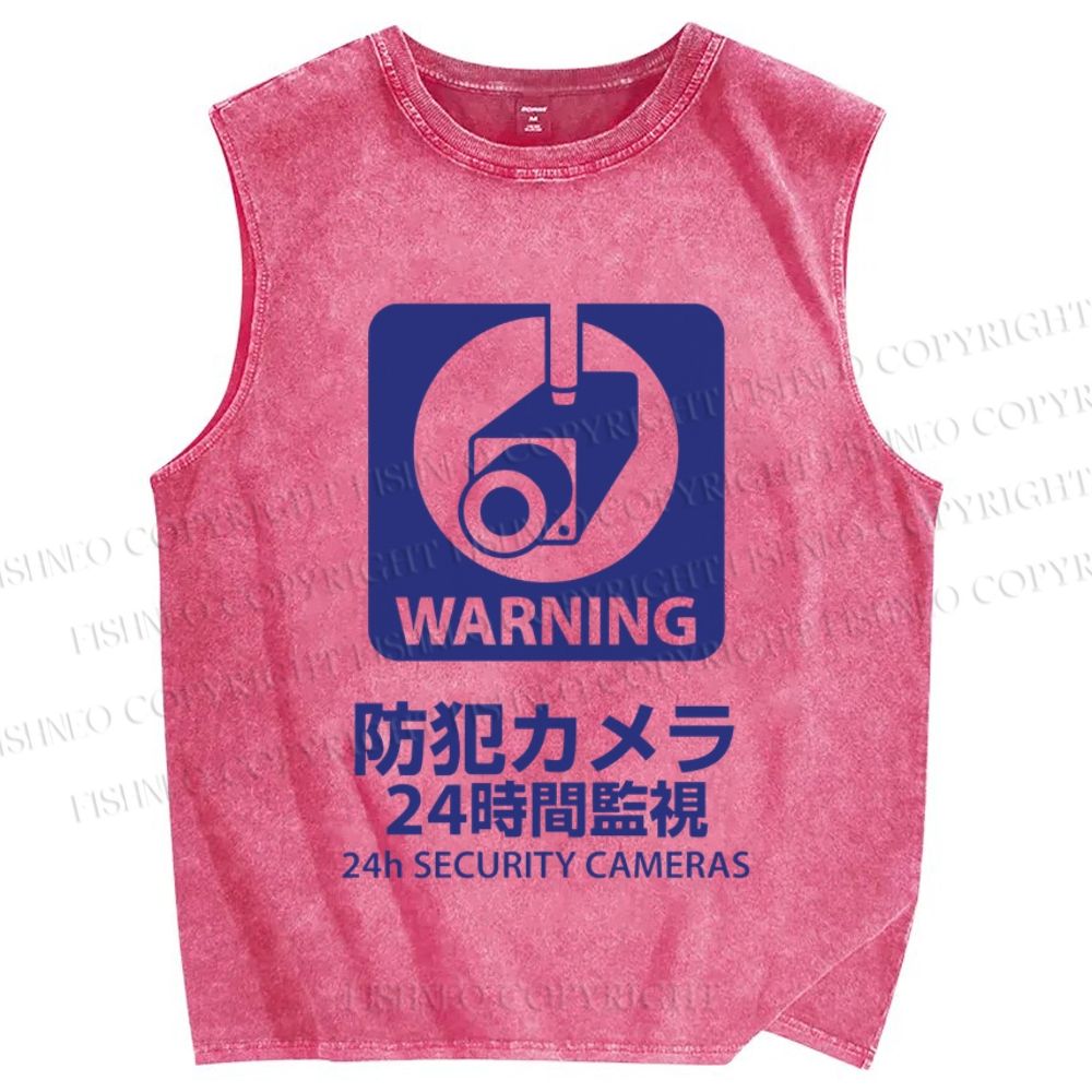Unisex Japanese Warning Sign Printed Washed Tank Top