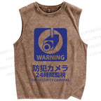 Unisex Japanese Warning Sign Printed Washed Tank Top