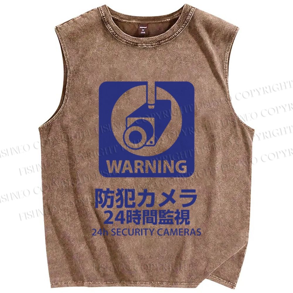 Unisex Japanese Warning Sign Printed Washed Tank Top