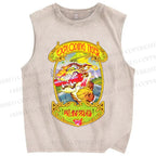 Unisex Vintage Tiger Graffiti Printed Washed Tank Top